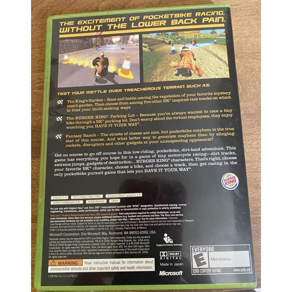 Pocket Bike Racer Game Microsoft Xbox 360 Racing Burger King Case Manual Rated E